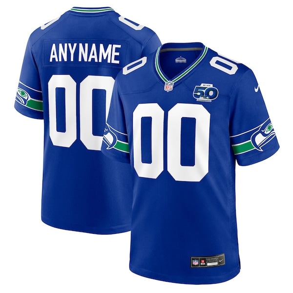 Seattle Seahawks Nike 50th Season Throwback Custom Game Jersey - Royal/College Navy - Image 2