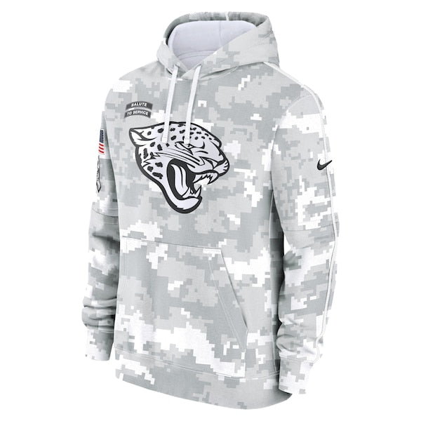 Jacksonville Jaguars Nike 2024 Salute to Service Club Fleece Pullover Hoodie - Arctic Camo - Image 2