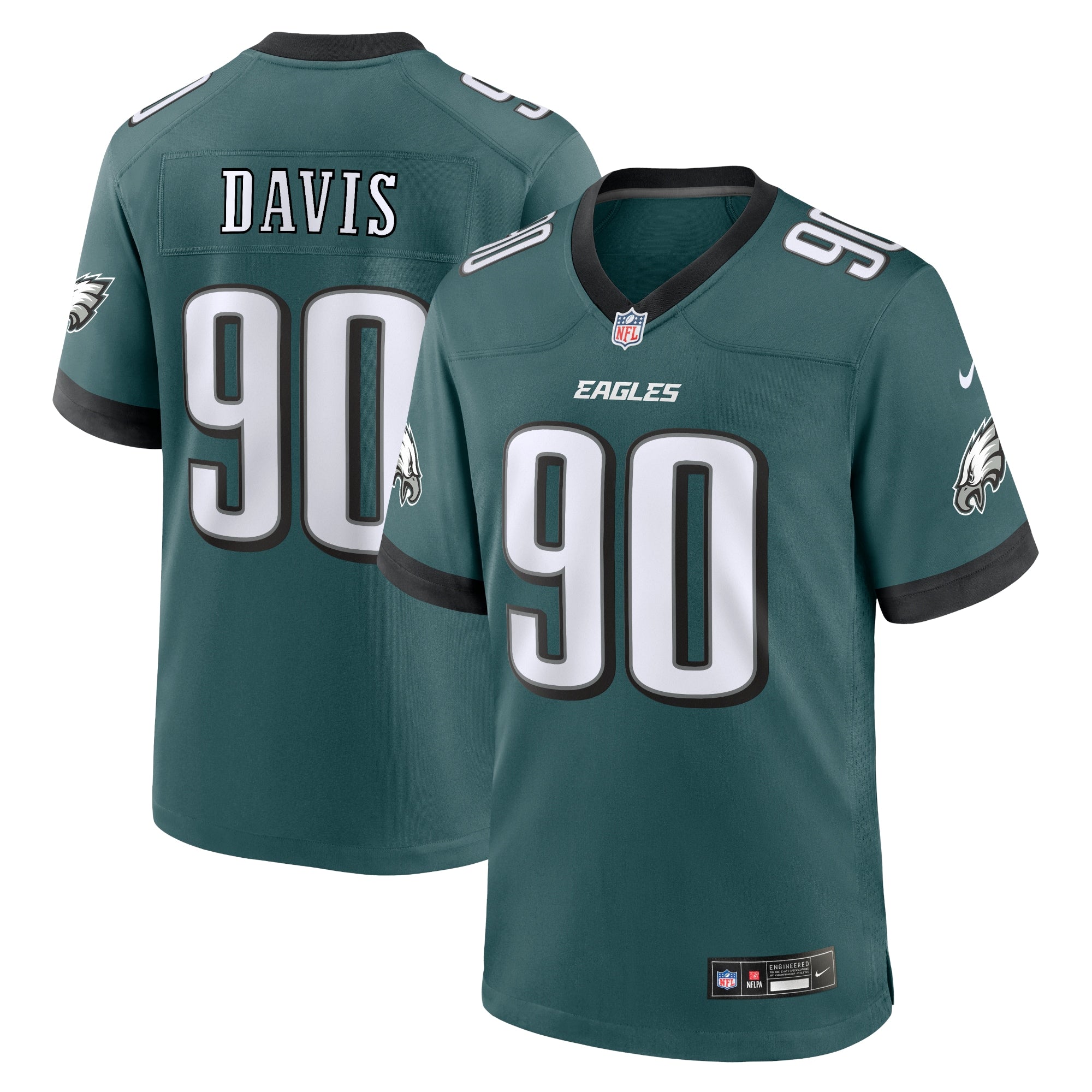 Jordan Davis Philadelphia Eagles Nike Alternate Game Jersey - Black/Green - Image 4