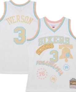 Alternative view of Allen Iverson Philadelphia 76ers 2002/03 Swingman Sidewalk Sketch Jersey - White