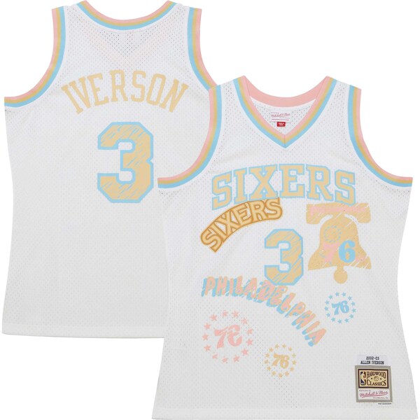 Allen Iverson Philadelphia 76ers 2002/03 Swingman Sidewalk Sketch Jersey - White - Image 2