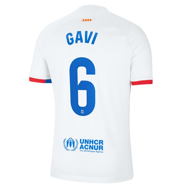 Gavi Barcelona Nike 2023/24 Away Stadium Replica Player Jersey - White/Aqua/Royal - Image 4
