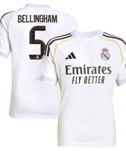 Alternative view of Jude Bellingham Los Merengues adidas Youth 2025/26 Home Replica Jersey - White/Blue
