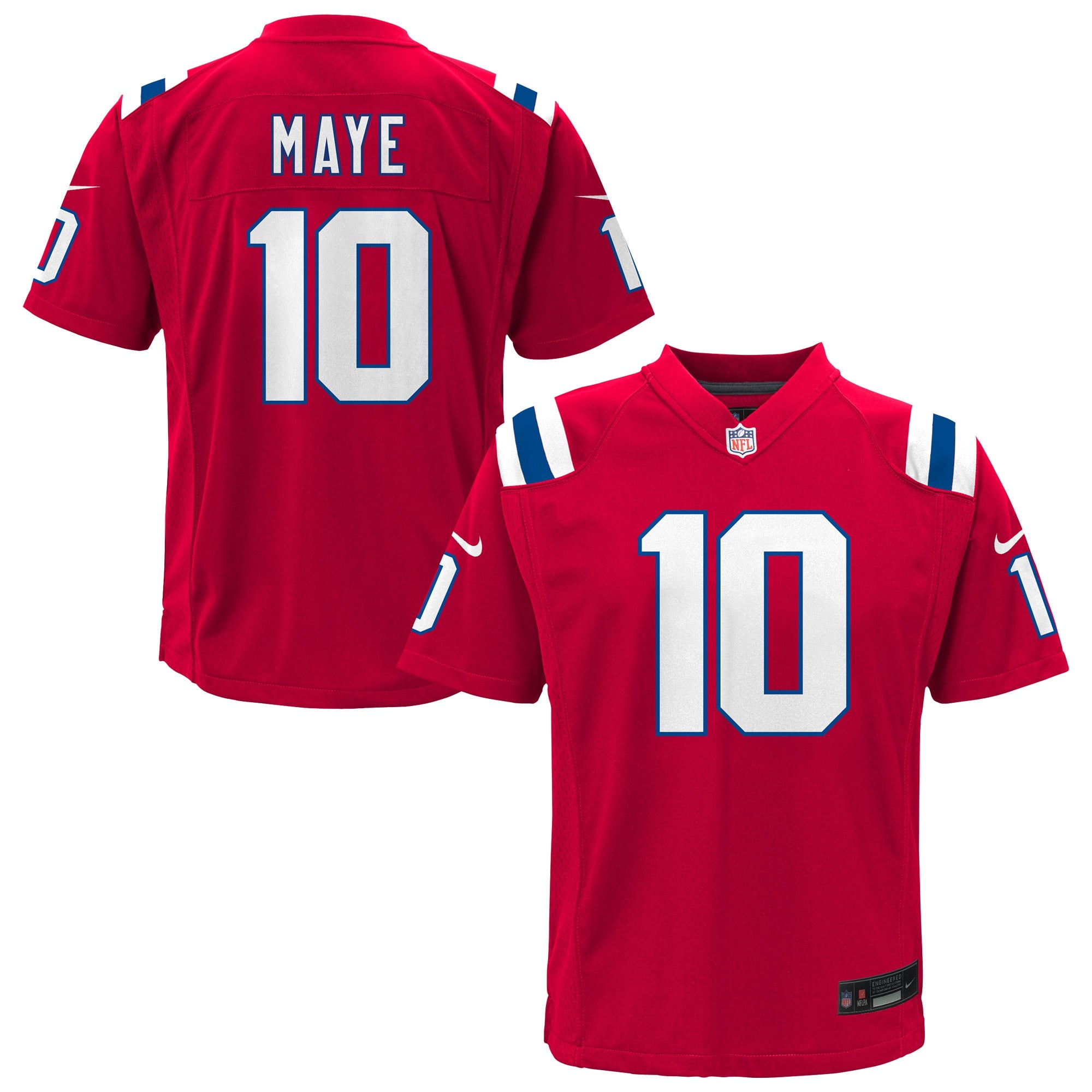 Drake Maye New England Patriots Nike Youth White Game Jersey - White/Red - Image 5