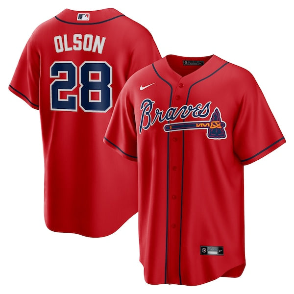 Matt Olson Atlanta Braves Nike Alternate Replica Player Jersey - Red/Navy/White - Image 7