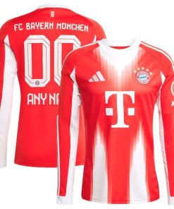 Bayern Munich adidas 2025/26 Home Replica Long Sleeve Custom Jersey - Red