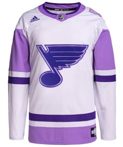 Alternative view of St. Louis Blues adidas Hockey Fights Cancer Primegreen Authentic Custom Jersey - White/Purple