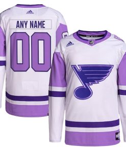 St. Louis Blues adidas Hockey Fights Cancer Primegreen Authentic Custom Jersey - White/Purple