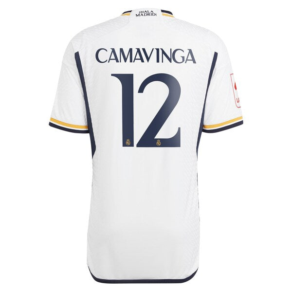 Eduardo Camavinga Los Merengues adidas 2023/24 Home Authentic Jersey - White/Navy - Image 4