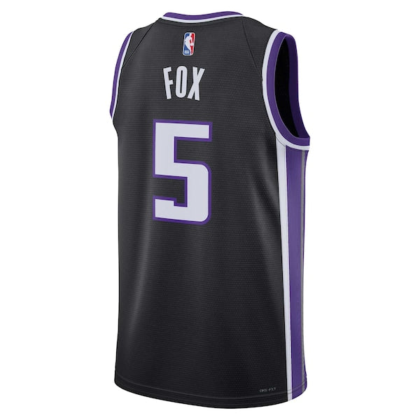 De'Aaron Fox Sacramento Kings Nike Unisex Swingman Jersey - Icon Edition - Black/White - Image 4