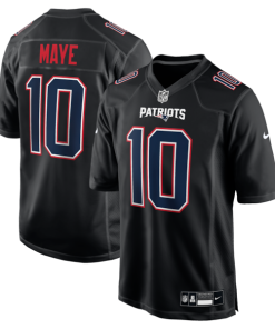 Alternative view of Drake Maye New England Patriots Nike Game Jersey - Carbon Black/White