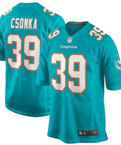 Alternative view of Larry Csonka Miami Dolphins Nike Game Retired Player Jersey - Aqua/White