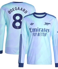 Alternative view of Martin Odegaard Arsenal adidas Originals 2024/25 Third Replica Long Sleeve Player Jersey - Aqua