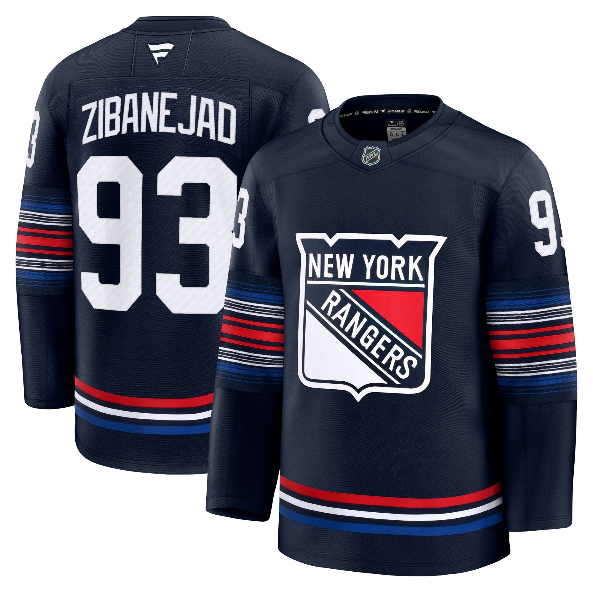 Mika Zibanejad New York Rangers Away Premium Jersey - White/Navy/Blue - Image 9