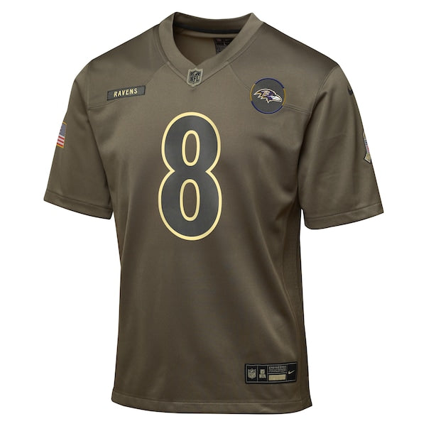 Lamar Jackson Baltimore Ravens Nike Youth 2025 Salute to Service Game Jersey - Olive - Image 2