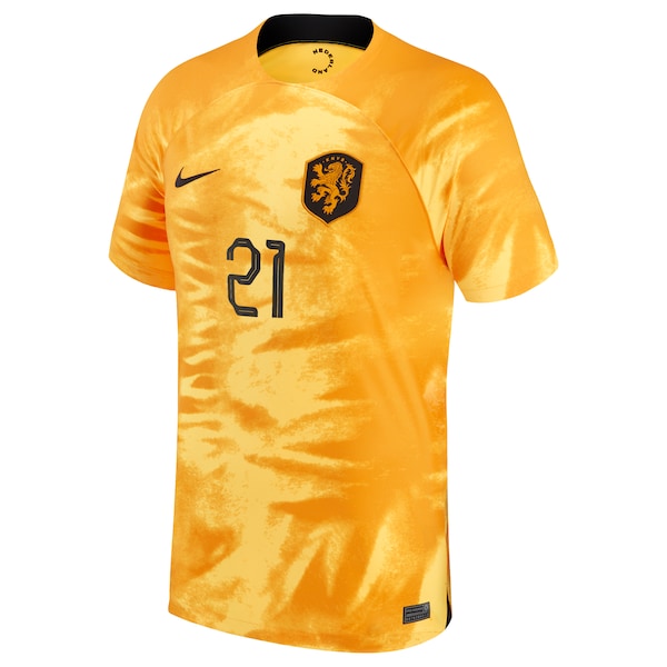 Frenkie de Jong Netherlands National Team Nike Youth 2022/23 Home Breathe Stadium Replica Player Jersey - Orange - Image 2