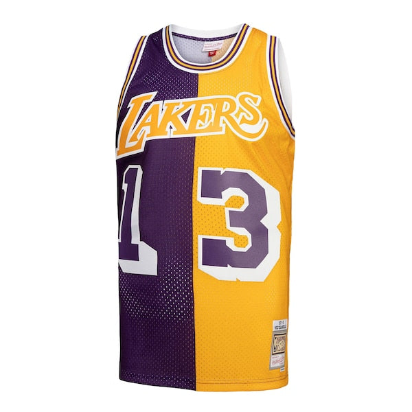 Wilt Chamberlain Los Angeles Lakers Hardwood Classics 1971/72 Split Swingman Jersey - Purple/Gold - Image 2