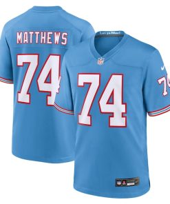 Alternative view of Bruce Matthews Tennessee Titans Nike Oilers Throwback Retired Player Game Jersey - Light Blue/Navy