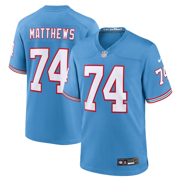 Bruce Matthews Tennessee Titans Nike Oilers Throwback Retired Player Game Jersey - Light Blue/Navy - Image 2