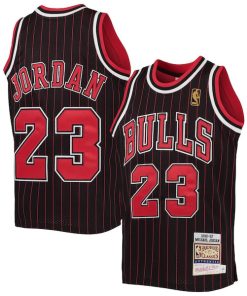 Alternative view of Michael Jordan Chicago Bulls  Youth 1996-97 Hardwood Classics Authentic Jersey - Black/Red/Red/White