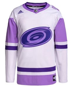 Alternative view of Carolina Hurricanes adidas Hockey Fights Cancer Primegreen Authentic Blank Practice Jersey - White/Purple