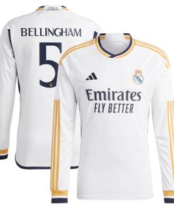 Alternative view of Jude Bellingham Los Merengues adidas 2023/24 Home Replica Long Sleeve Jersey - White/Navy