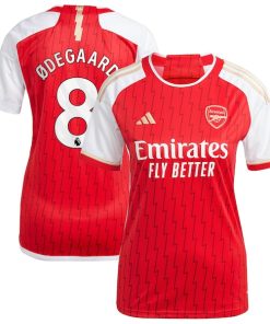 Alternative view of Martin Odegaard Arsenal adidas Women's 2023/24 Home Replica Player Jersey - Red/Green/Yellow