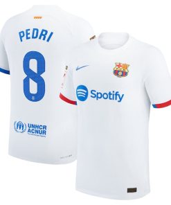 Alternative view of Pedri Barcelona Nike 2023/24 Away Authentic Jersey - White/Aqua/Royal