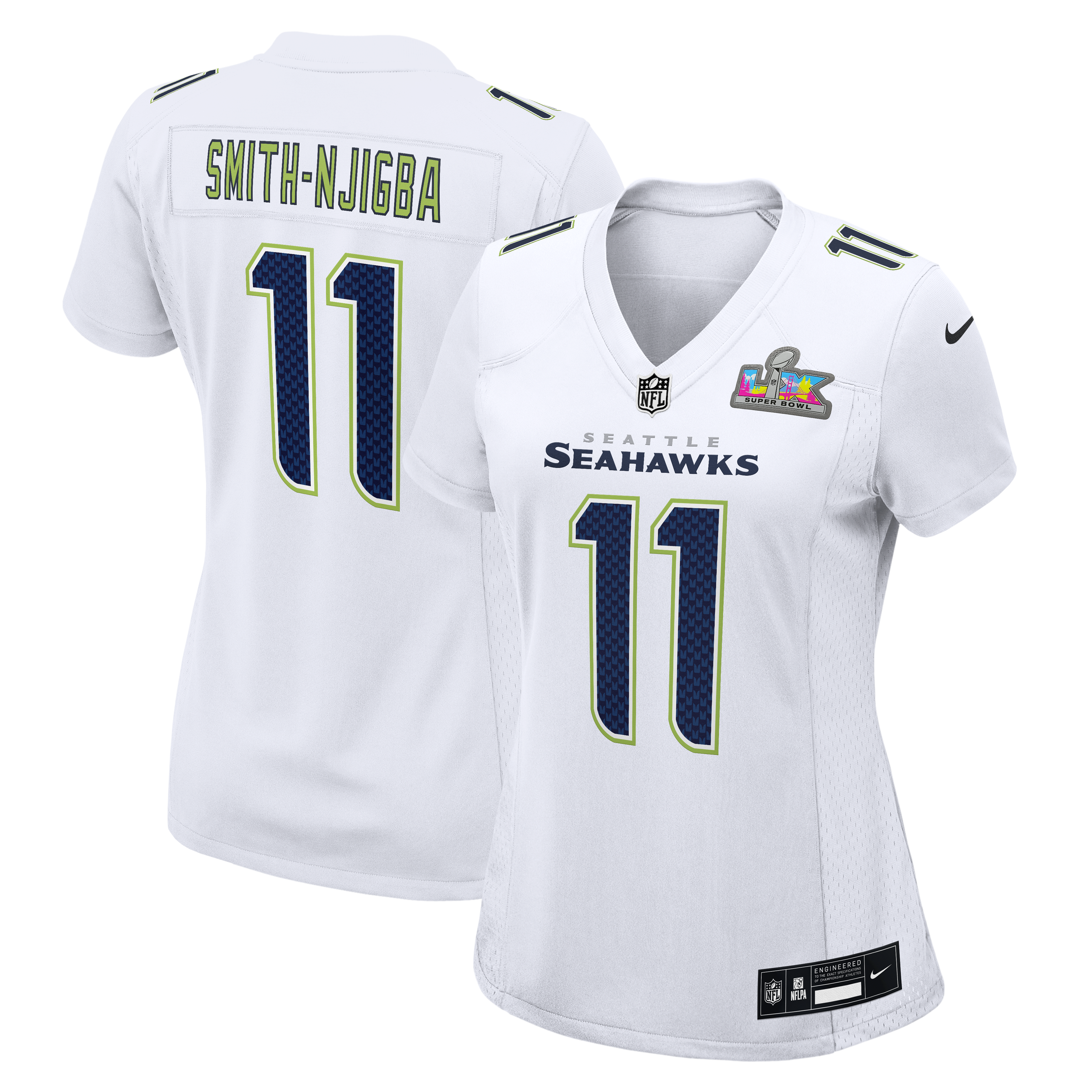Women's Seattle Seahawks Jaxon Smith-Njigba Nike Black Super Bowl LX Patch Carbon Fashion Game Jersey/White - Image 6