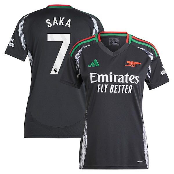 Bukayo Saka Arsenal adidas Women's 2024/25 Away Replica Player Jersey - Black - Image 2