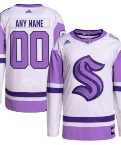 Seattle Kraken adidas Hockey Fights Cancer Primegreen Authentic Custom Jersey - White/Purple
