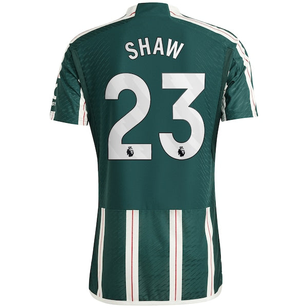 Luke Shaw Manchester United adidas 2023/24 Away Authentic Player Jersey - Green/Red - Image 4