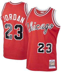Alternative view of Men's Chicago Bulls Michael Jordan Red 1984/85 Hardwood Classics Rookie Authentic Jersey - Red/White