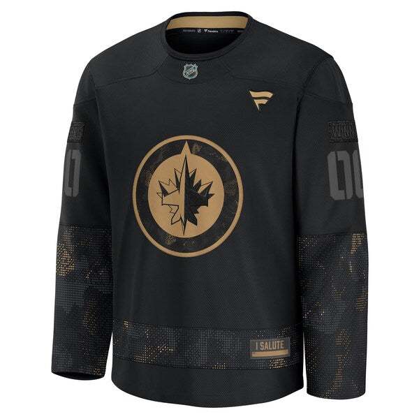 Winnipeg Jets 2024 Military Appreciation Personalized Long Sleeve Practice Jersey - Black - Image 2