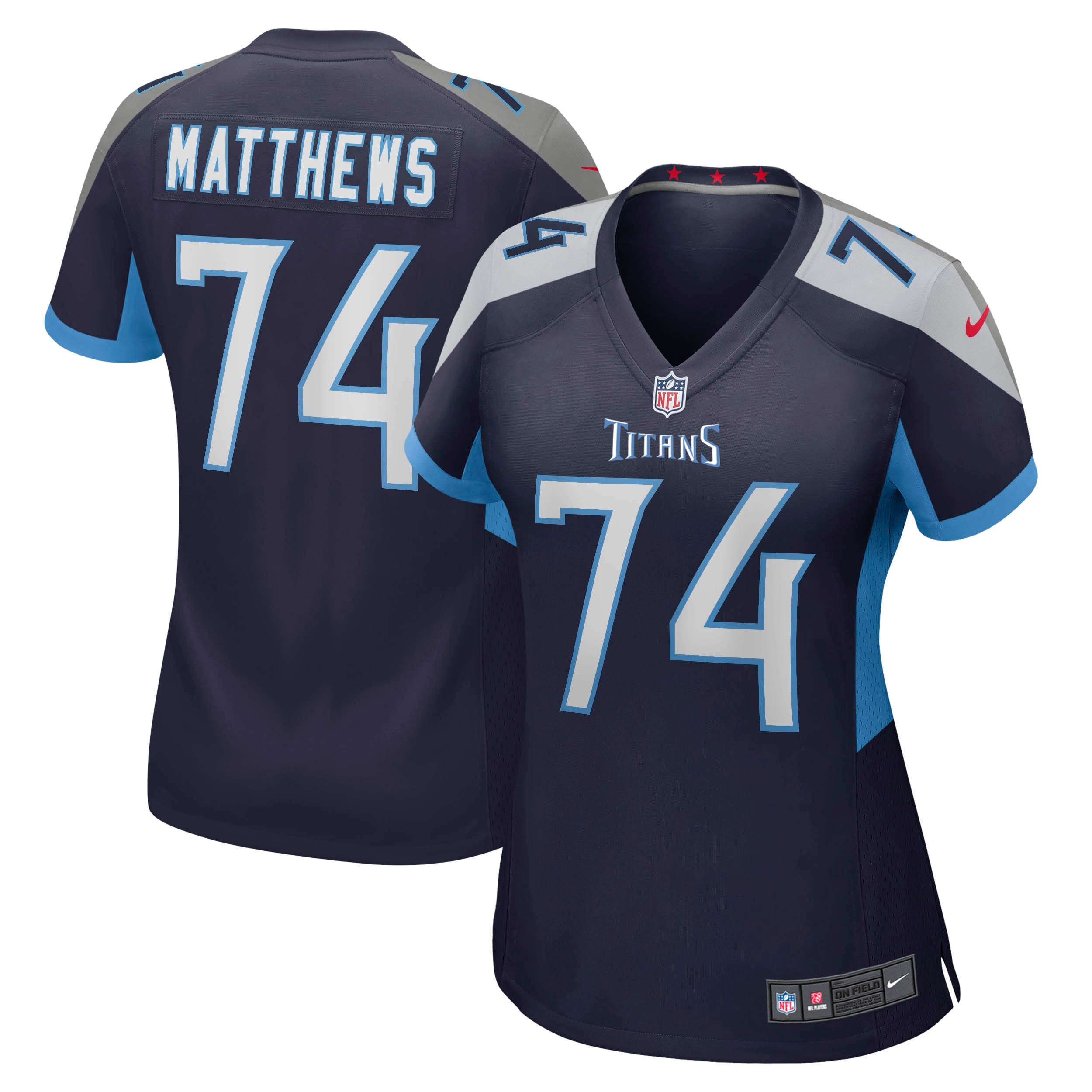 Bruce Matthews Tennessee Titans Nike Women's Oilers Throwback Retired Player Game Jersey - Light Blue/Navy - Image 6