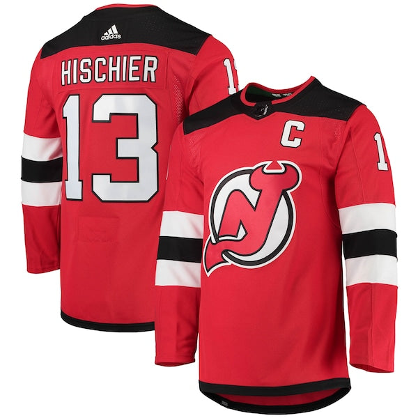 Nico Hischier New Jersey Devils adidas Home Primegreen Authentic Player Jersey - Red/Black - Image 2
