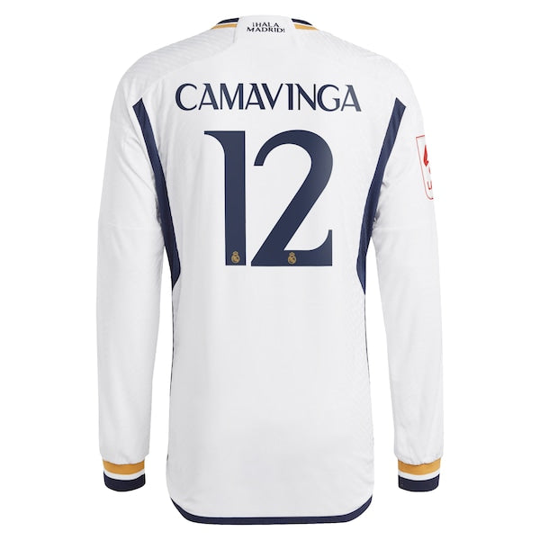 Eduardo Camavinga Los Merengues adidas Home 2023/24 Authentic Long Sleeve Jersey - White - Image 3