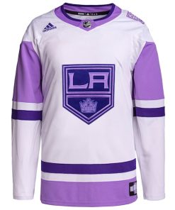 Alternative view of Los Angeles Kings adidas Hockey Fights Cancer Primegreen Authentic Blank Practice Jersey - White/Purple