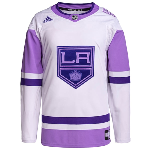 Los Angeles Kings adidas Hockey Fights Cancer Primegreen Authentic Blank Practice Jersey - White/Purple - Image 2