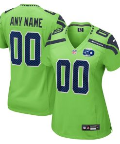 Alternative view of Seattle Seahawks Nike Women's 50th Season Alternate Custom Game Jersey - Neon Green/Royal/College Navy