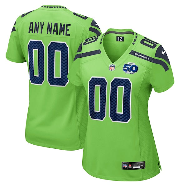 Seattle Seahawks Nike Women's 50th Season Alternate Custom Game Jersey - Neon Green/Royal/College Navy - Image 2