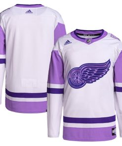 Detroit Red Wings adidas Hockey Fights Cancer Primegreen Authentic Blank Practice Jersey - White/Purple