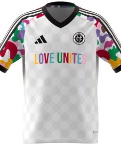 Alternative view of New York City FC adidas Youth 2024 Pride Pre-Match Top - White