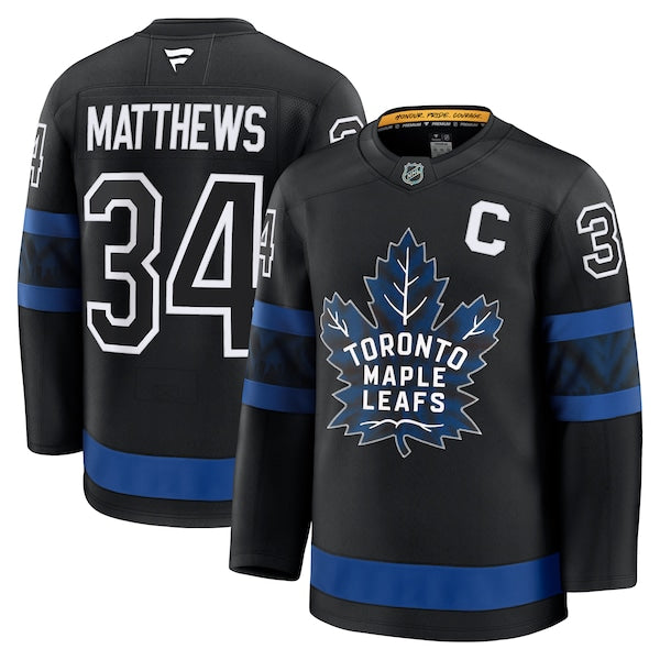 Auston Matthews Toronto Maple Leafs Captain Patch Alternate Premium Jersey - Black/Blue