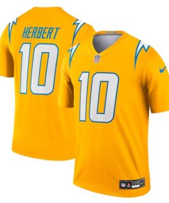 Alternative view of Justin Herbert Los Angeles Chargers Nike Alternate Charger Power Legend Player Performance Top - Gold/Navy