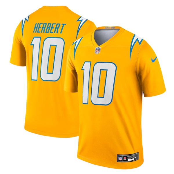 Justin Herbert Los Angeles Chargers Nike Alternate Charger Power Legend Player Performance Top - Gold/Navy - Image 2