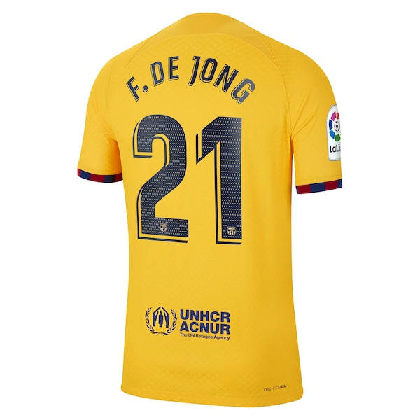 Frenkie de Jong Barcelona Nike 2022/23 Fourth Vapor Match Authentic Player Jersey - Yellow - Image 3