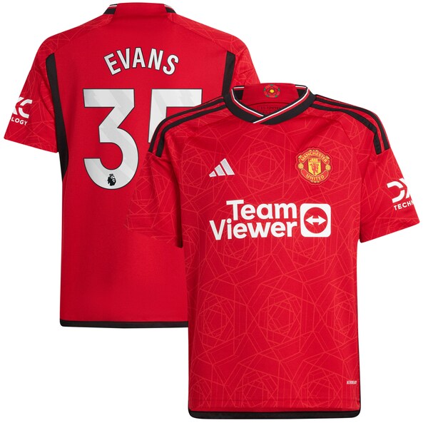 Jonny Evans Manchester United adidas Youth 2023/24 Home Replica Player Jersey?ยจC Red