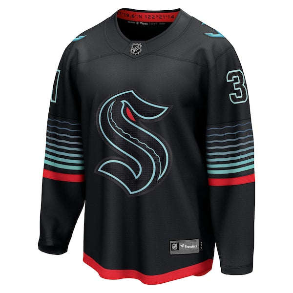 Philipp Grubauer Seattle Kraken Alternate Breakaway Player Jersey - Black - Image 2