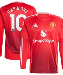 Alternative view of Marcus Rashford Manchester United 2024/25 Home Long Sleeve Replica Player Jersey - Red